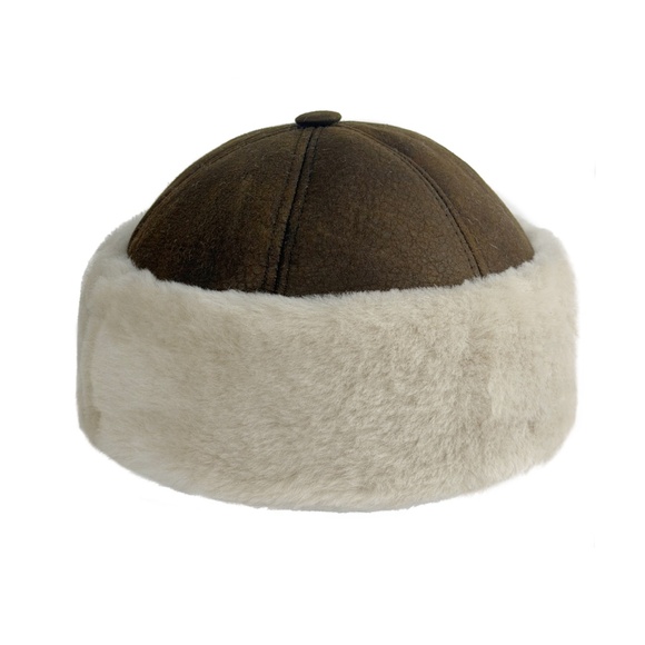 Winter Leather Hat Shearling Sheepskin Fur Beanie Hat Skull Hat